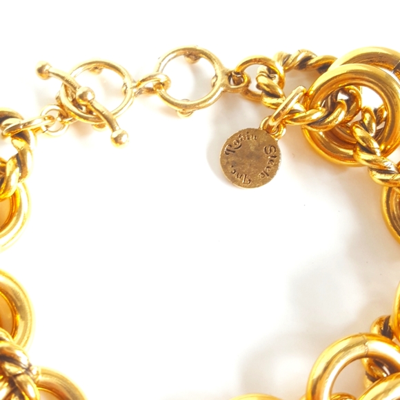 Robin Steele Inc. 18k Gold Polish Over Brass 💟 Double Wide Links - Picture 6 of 10